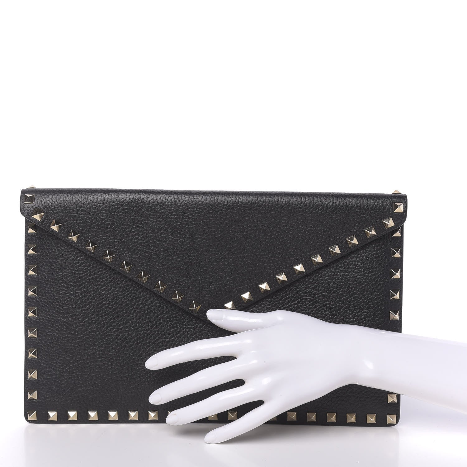 Valentino Garavani Pebbled Calfskin Large Rockstud Envelope Clutch Black 2 of 7