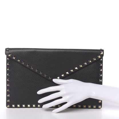 Valentino Garavani Pebbled Calfskin Large Rockstud Envelope Clutch Black 2 of 7