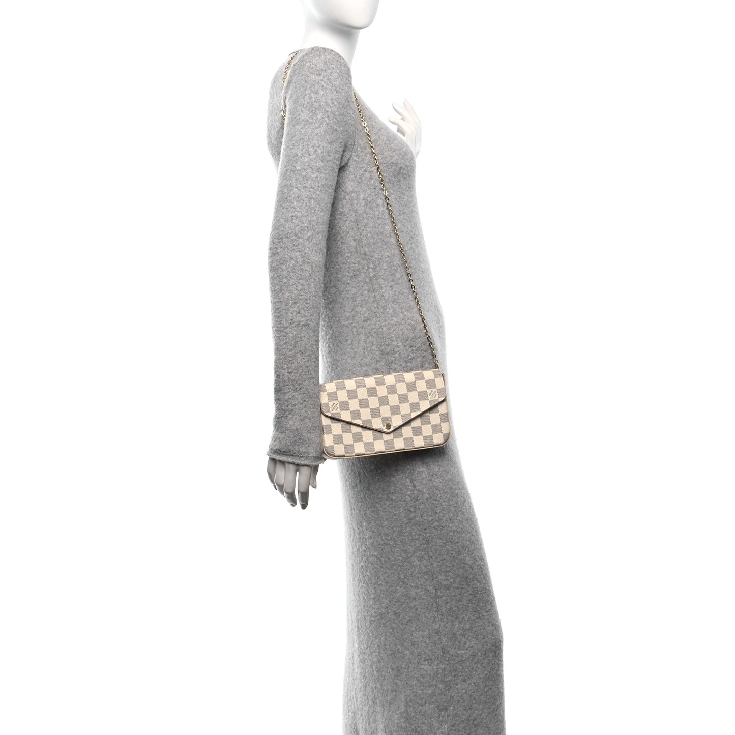 Damier Azur Pochette Felicie Chain Wallet Rose Ballerine