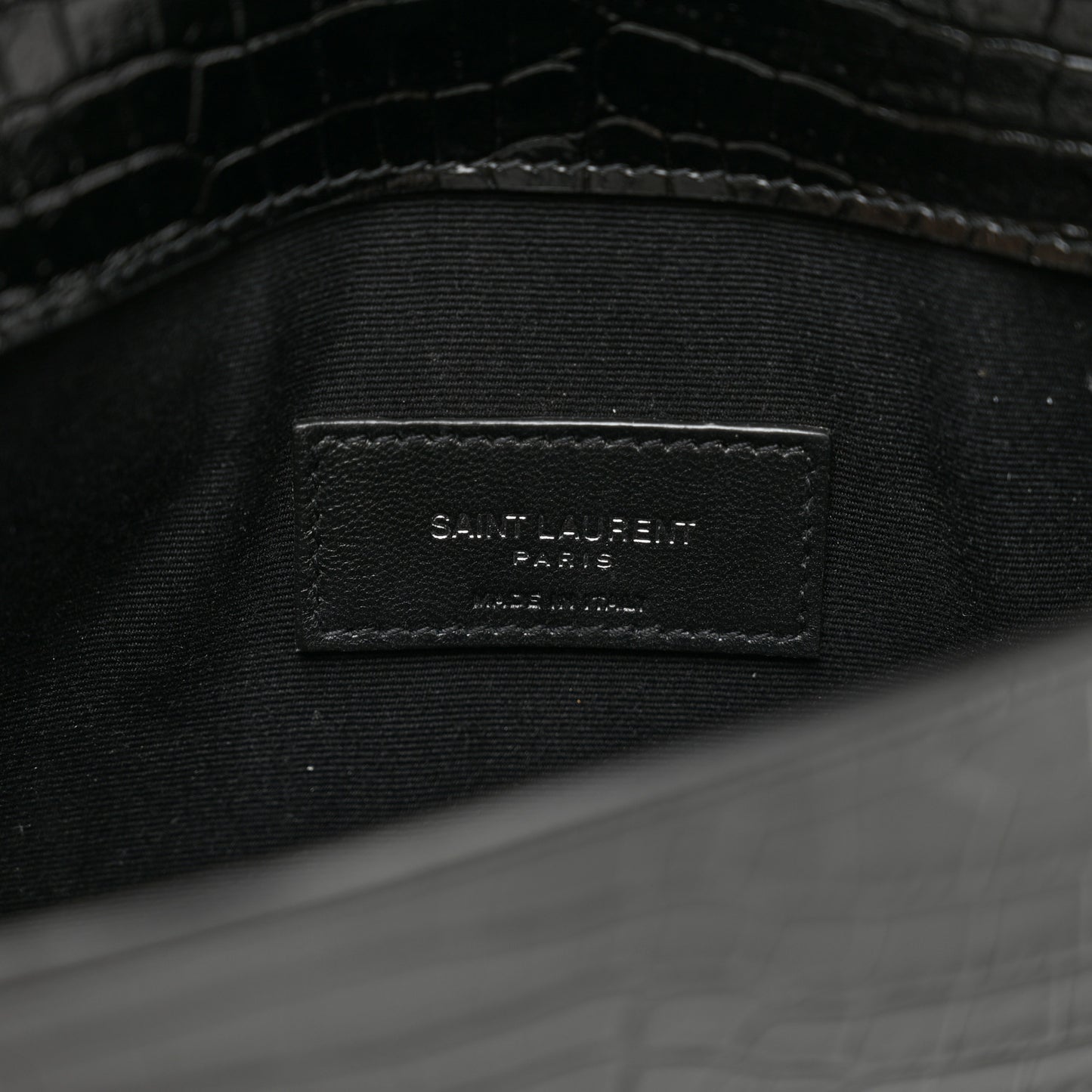 Calfskin Crocodile Embossed Uptown Monogram Clutch Black