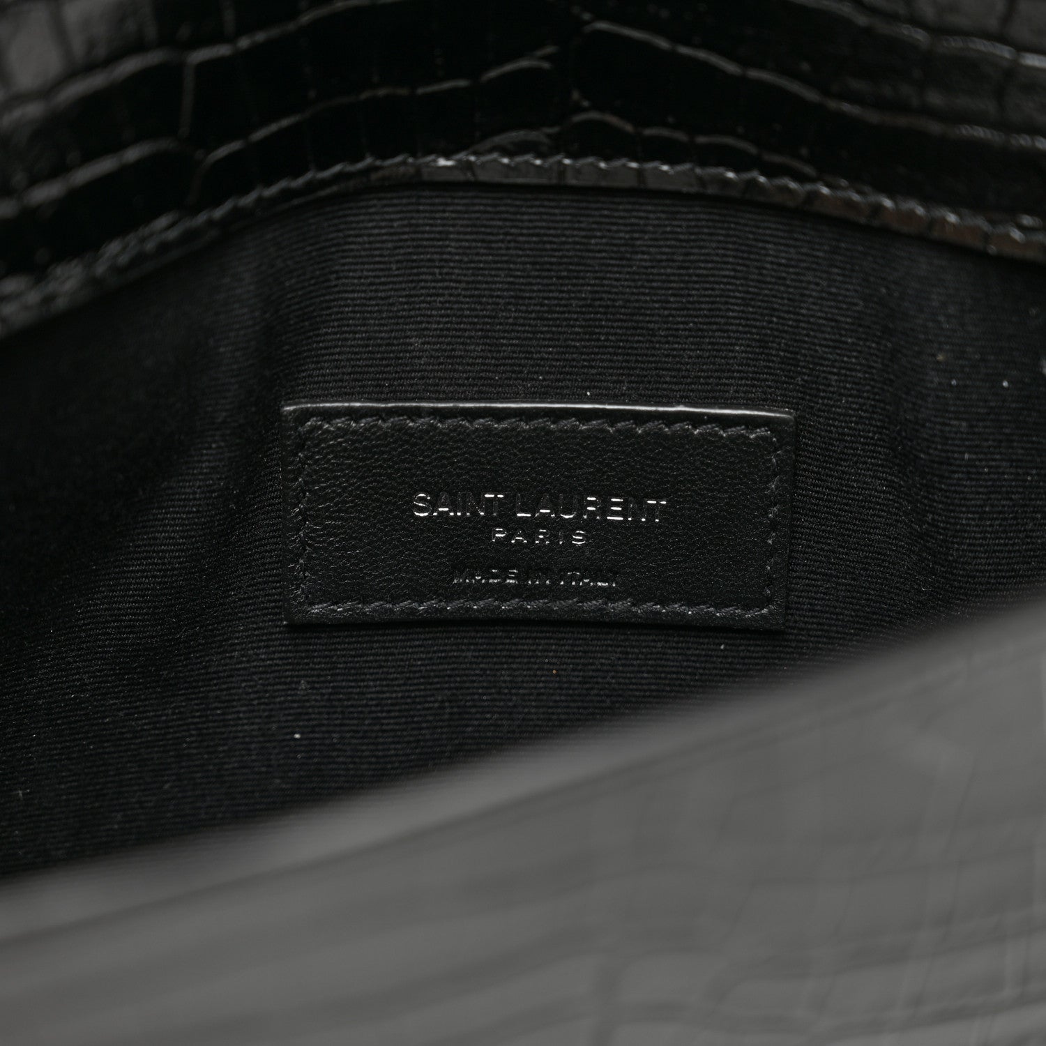 Saint Laurent Calfskin Crocodile Embossed Uptown Monogram Clutch Black 6 of 6