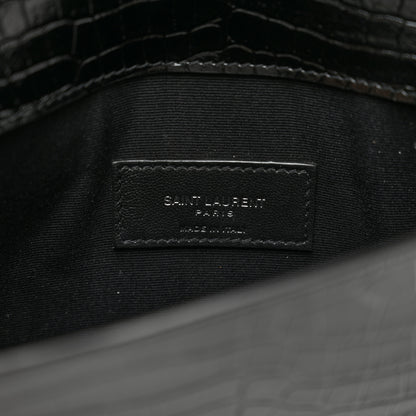 Saint Laurent Calfskin Crocodile Embossed Uptown Monogram Clutch Black 6 of 6