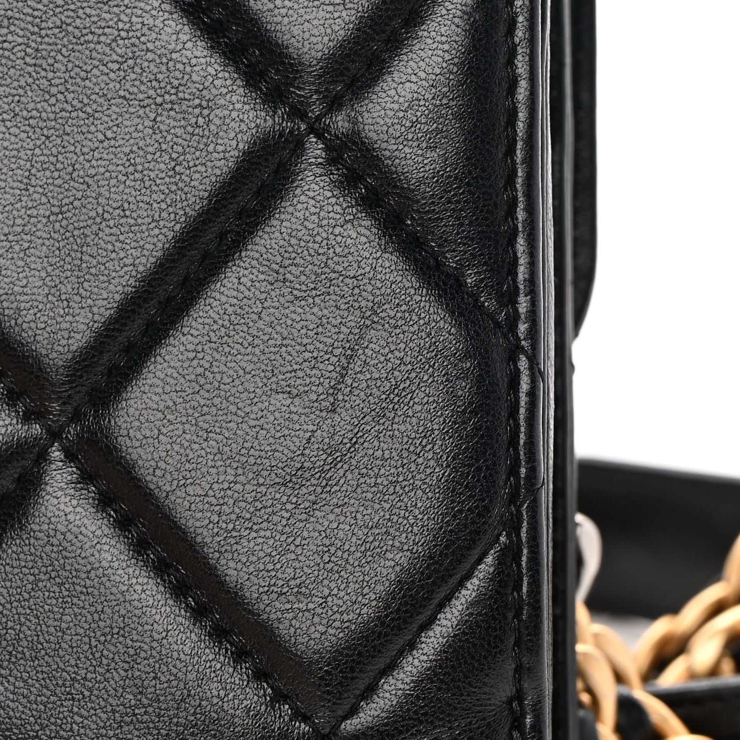 Lambskin Quilted Chanel 19 Phone Holder With Chain Black