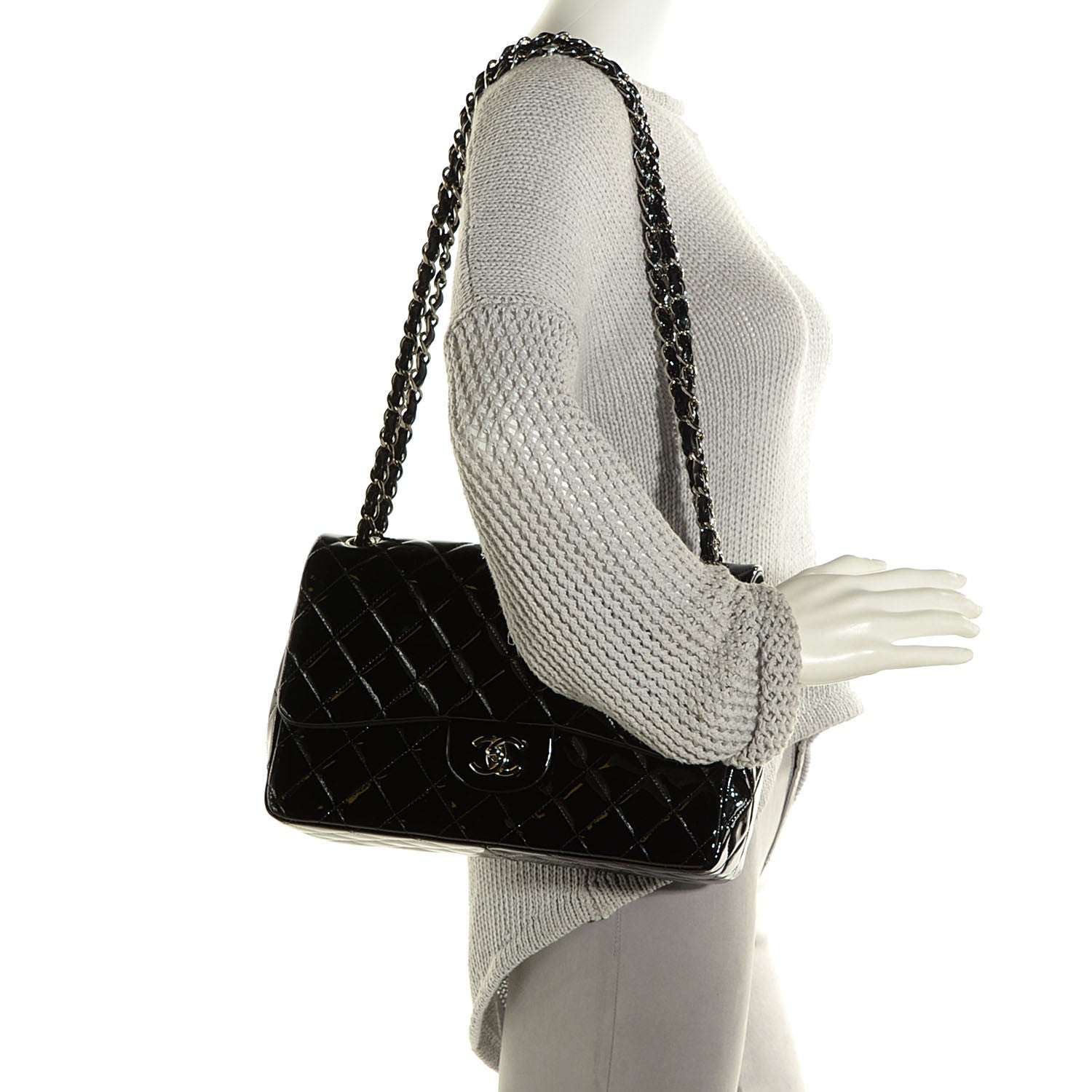Chanel Patent Quilted Jumbo Double Flap Black 2 of 8