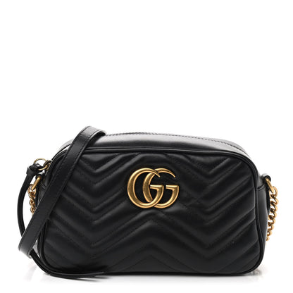 Gucci Calfskin Matelasse Small GG Marmont Chain Shoulder Bag Black 1 of 9