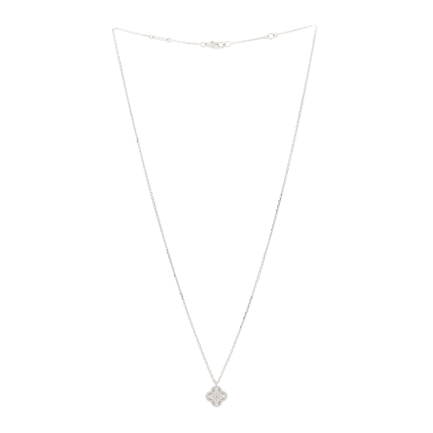 18K White Gold Diamond Sweet Alhambra Pendant Necklace