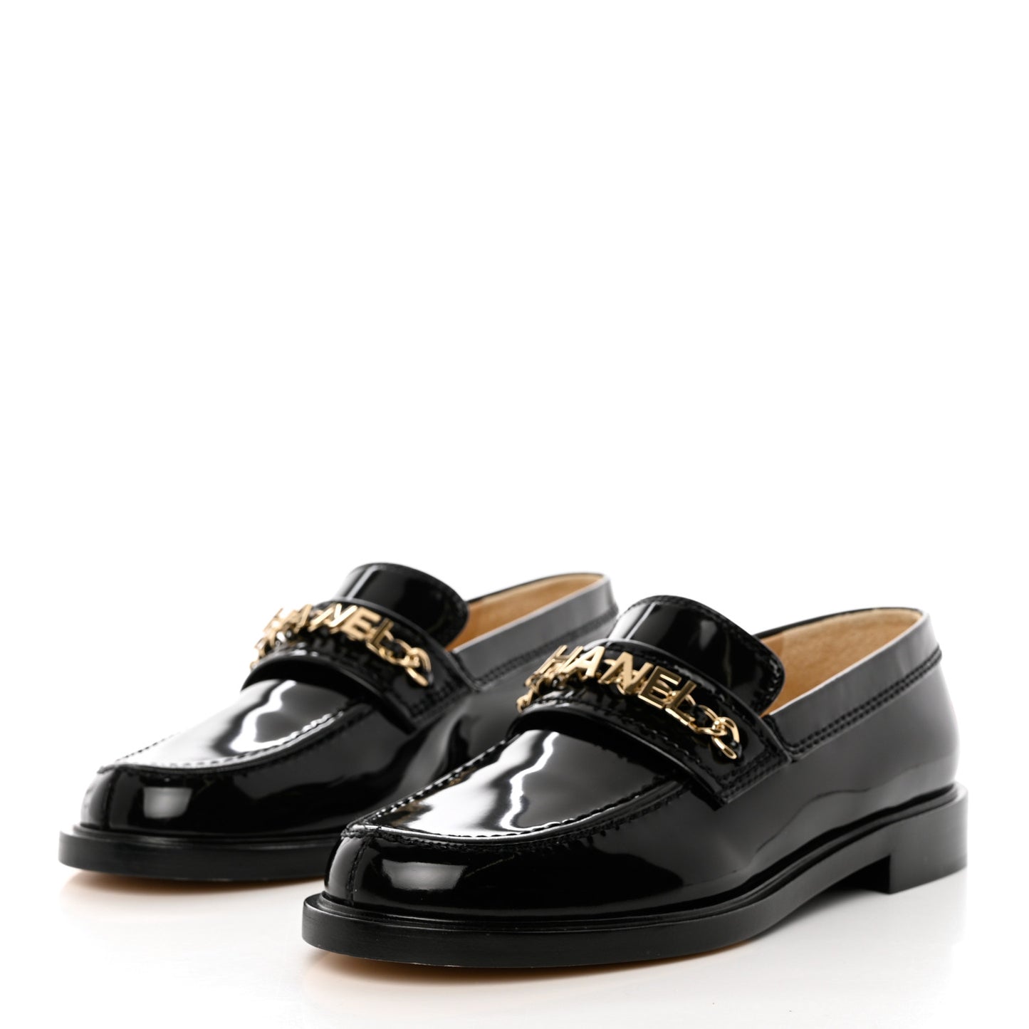 Shiny Calfskin Logo Loafers 38 Black
