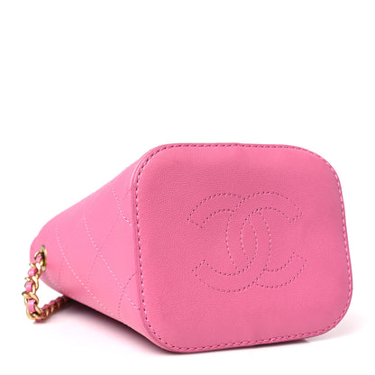 Chanel Calfskin Small CC Chain Bucket Drawstring Bag Pink 4 of 11