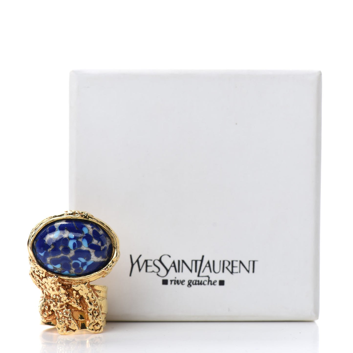 Glass Cabochon Arty Ovale Ring 8 Gold Lapis