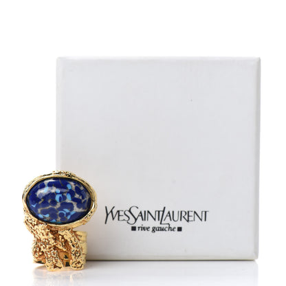 Saint Laurent Glass Cabochon Arty Ovale Ring 8 Gold Lapis 5 of 5