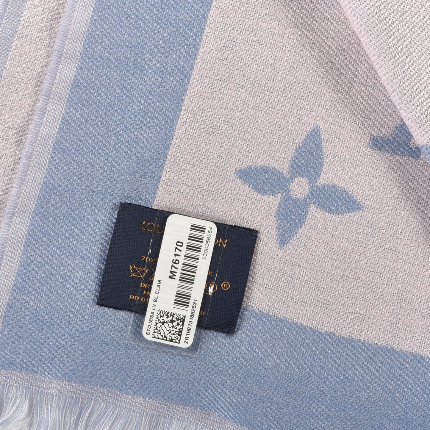 Silk Wool Monogram Miss LV Stole Blue Clair