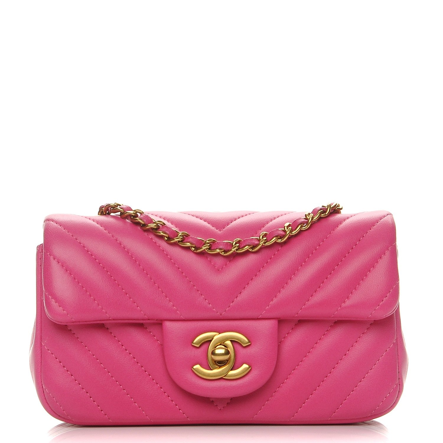 Chanel Lambskin Chevron Quilted Extra Mini Flap Dark Pink 1 of 8