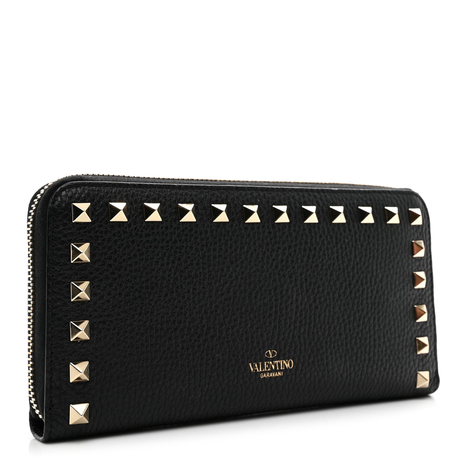 Valentino Garavani Pebbled Calfskin Rockstud Zip Around Wallet Black 3 of 6