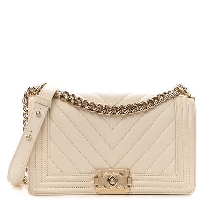 Chanel Caviar Chevron Quilted Medium Boy Flap Light Beige 1 of 10