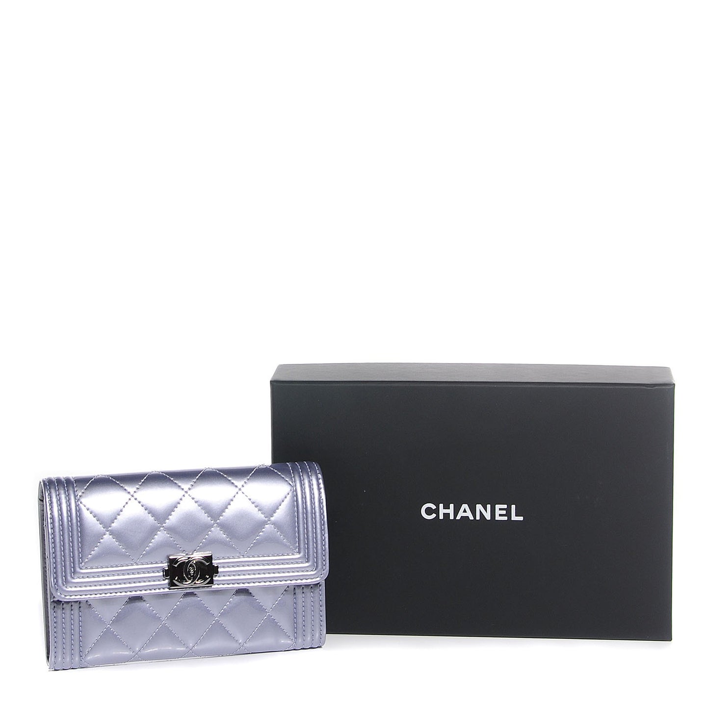 Patent Calfskin Quilted Boy Card Holder Wallet Purple