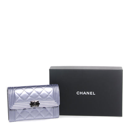 Chanel Patent Calfskin Quilted Boy Card Holder Wallet Purple 9 of 9