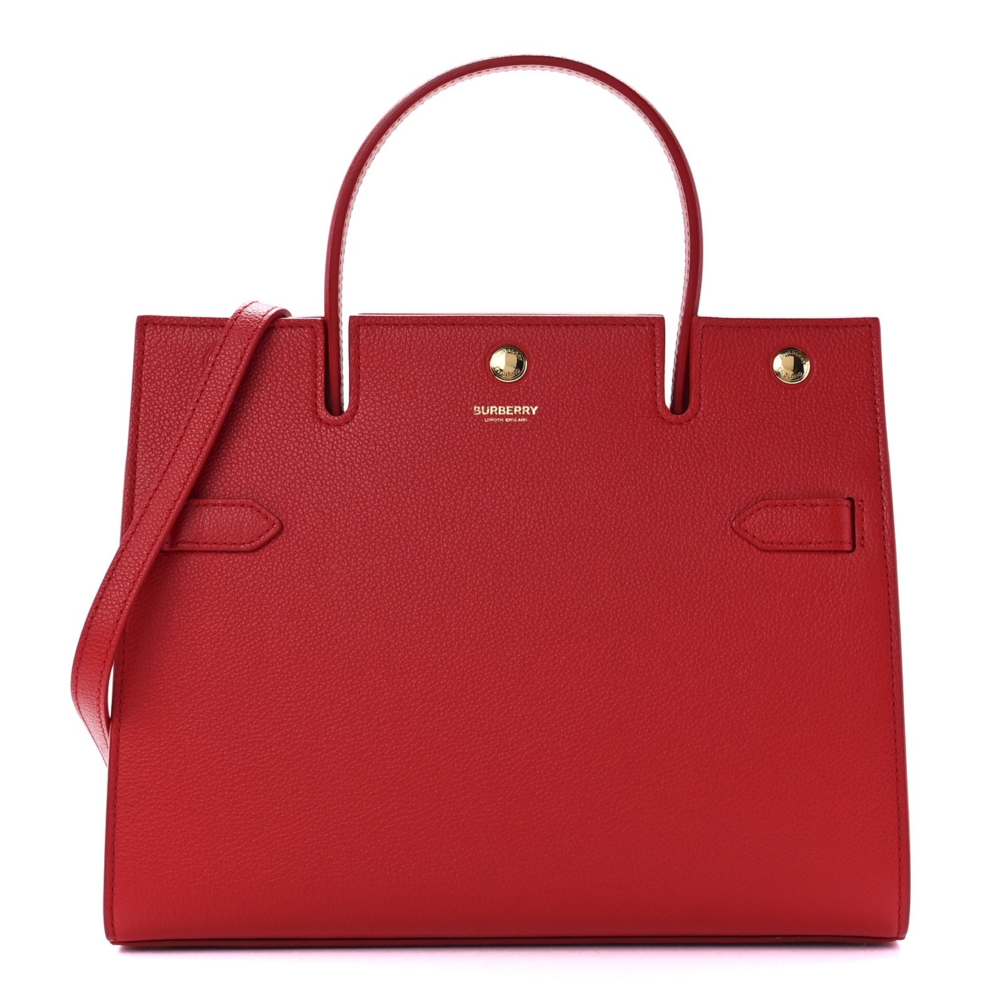 Grainy Calfskin Small Two Handle Title Bag Red