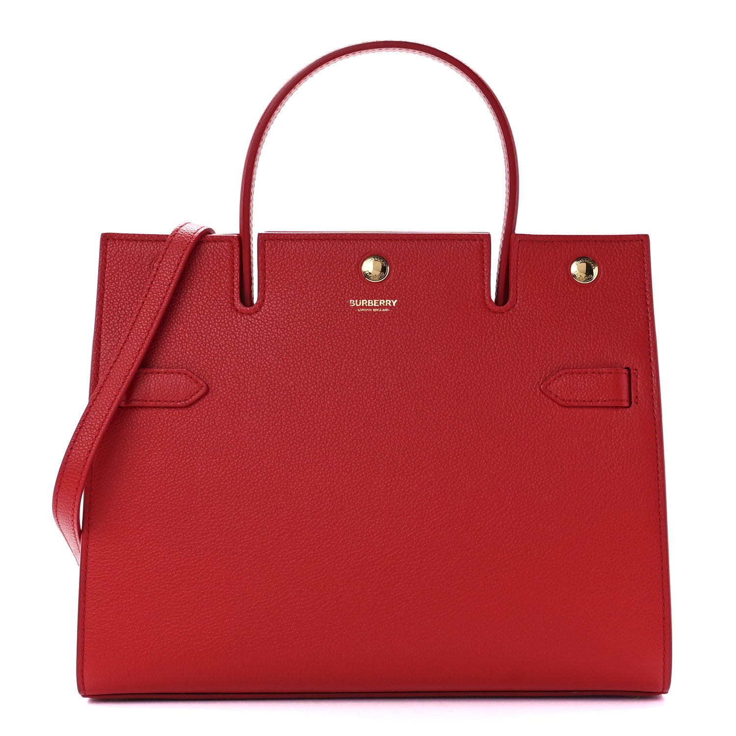 Burberry Grainy Calfskin Small Two Handle Title Bag Red 1 of 13