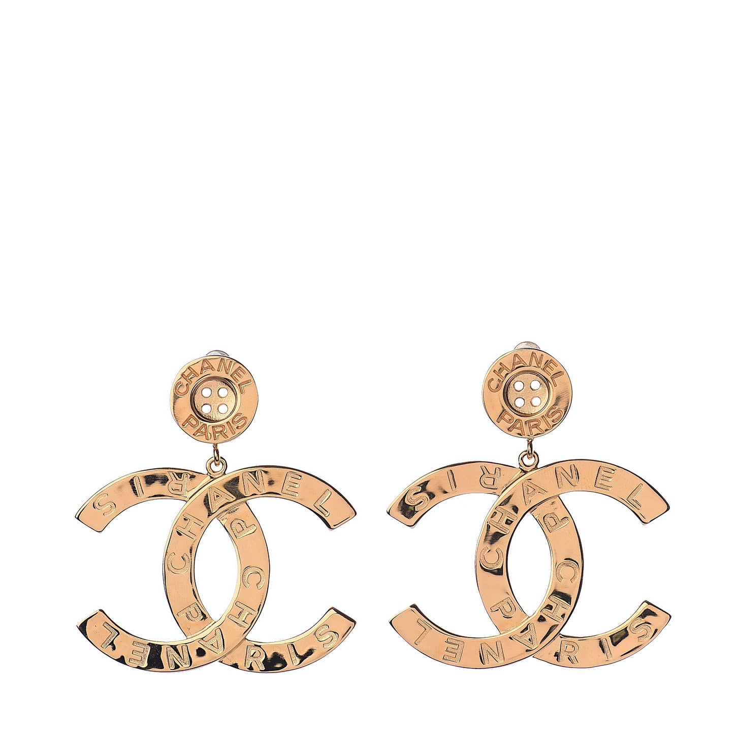 Metal Large Paris Button Earrings Gold