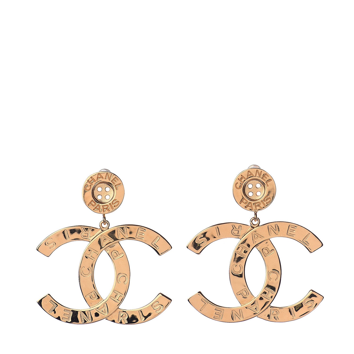 Chanel Metal Large Paris Button Earrings Gold 1 of 4