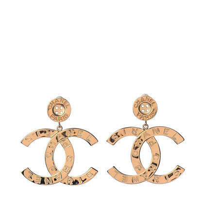 Chanel Metal Large Paris Button Earrings Gold 1 of 4