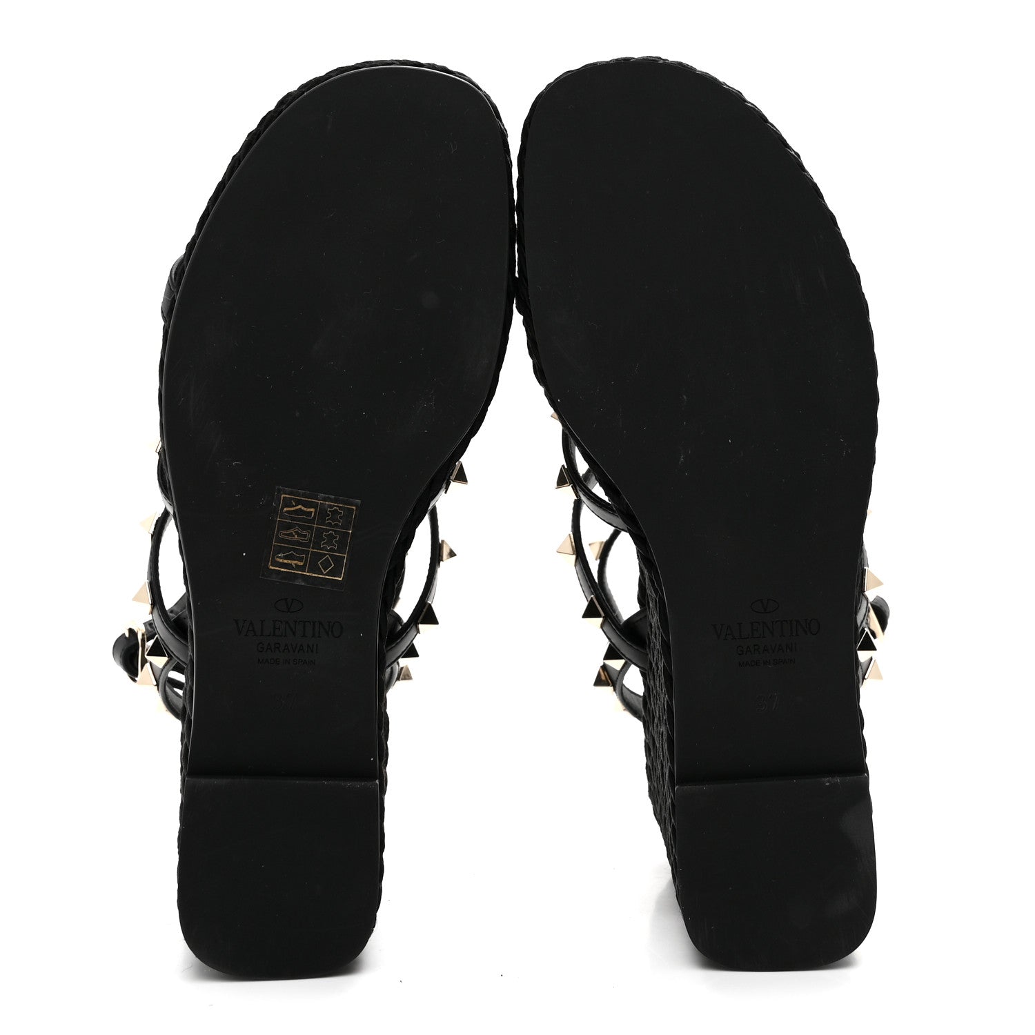 Valentino Garavani Calfskin Rockstud Ankle Strap Torchon Espadrille Caged 25/95mm Wedge Sandals 37 Black 6 of 9