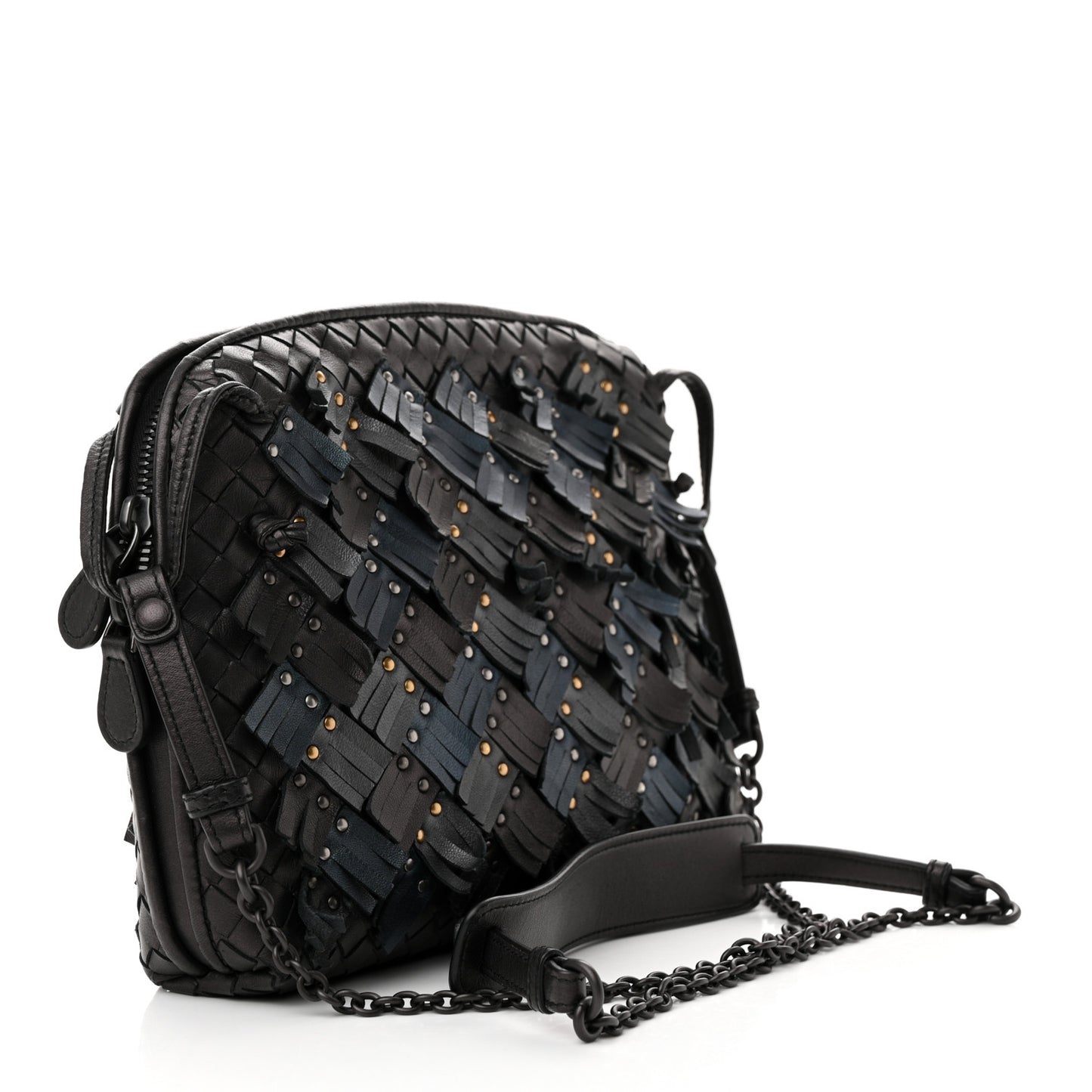 BOTTEGA VENETA Nappa Intrecciato Fringe Studded Nodini Crossbody Messenger Multicolor