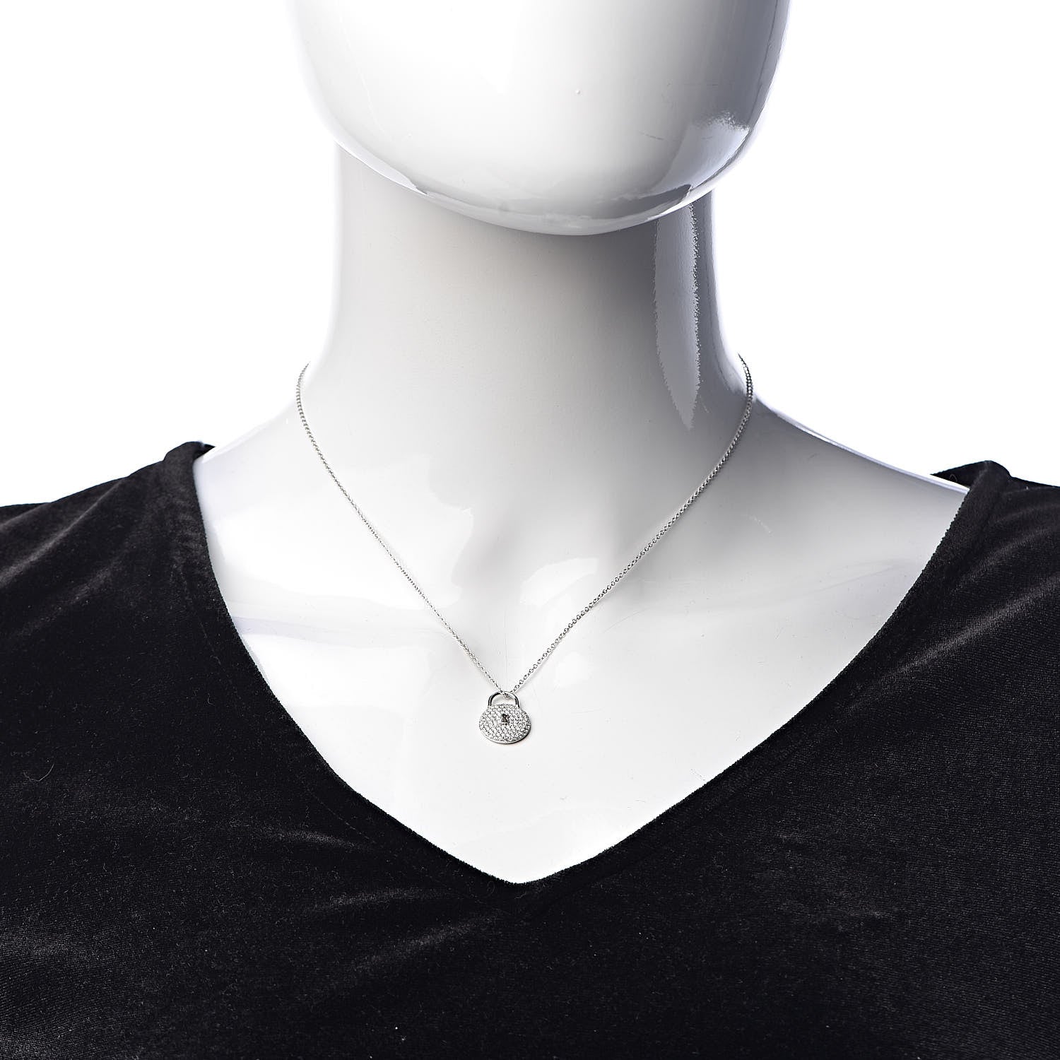 Tiffany Platinum Diamond Round Lock Pendant Necklace 2 of 5