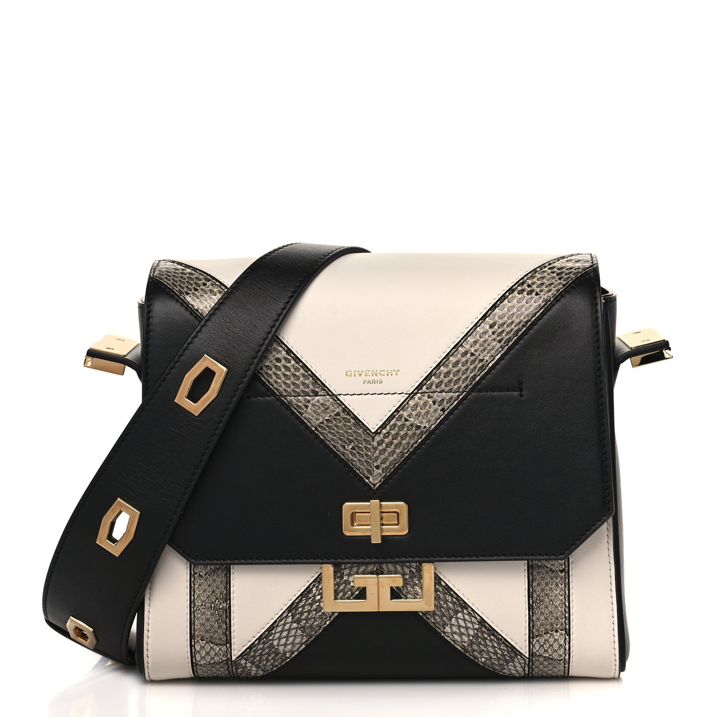 Calfskin Snake Embossed Medium Eden Black White