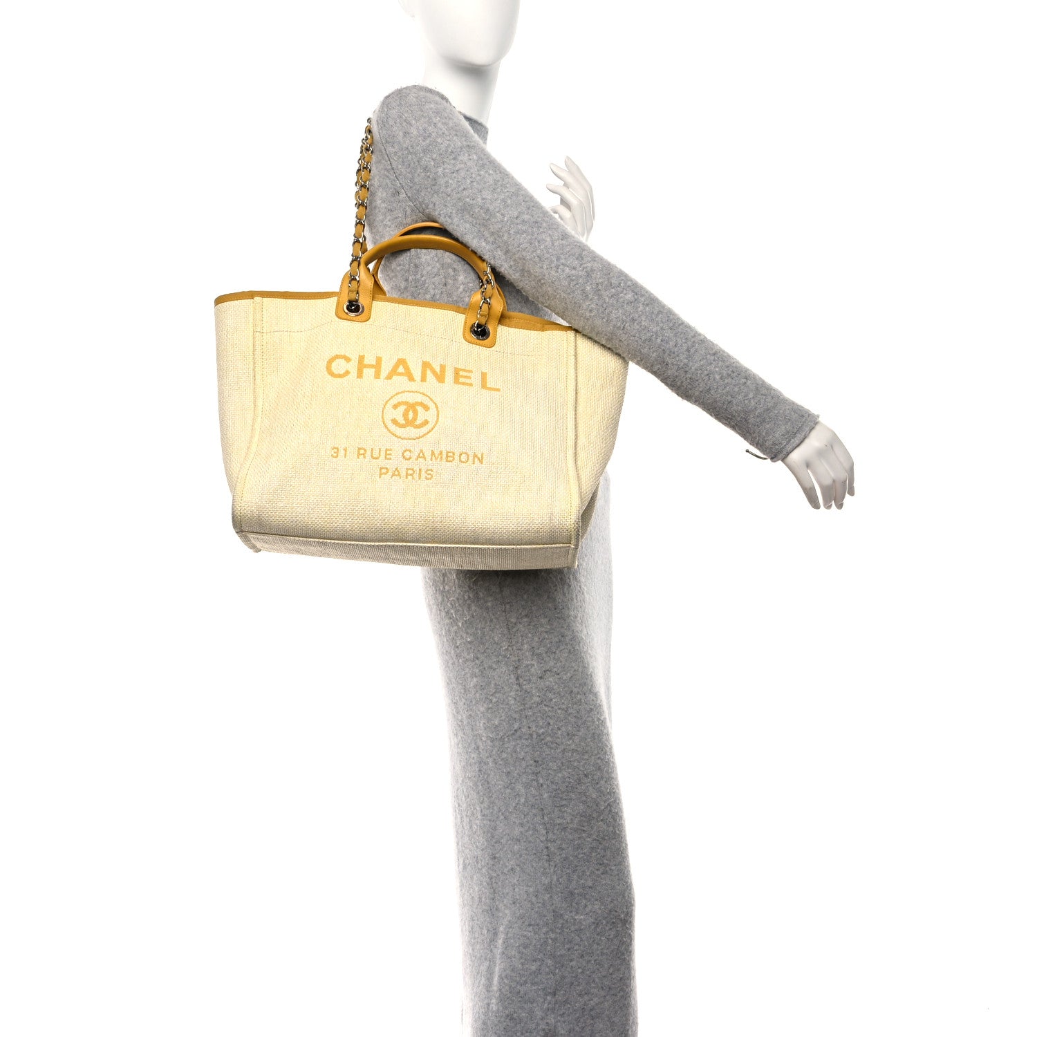 Chanel Woven Straw Raffia Medium Deauville Tote Yellow 2 of 17