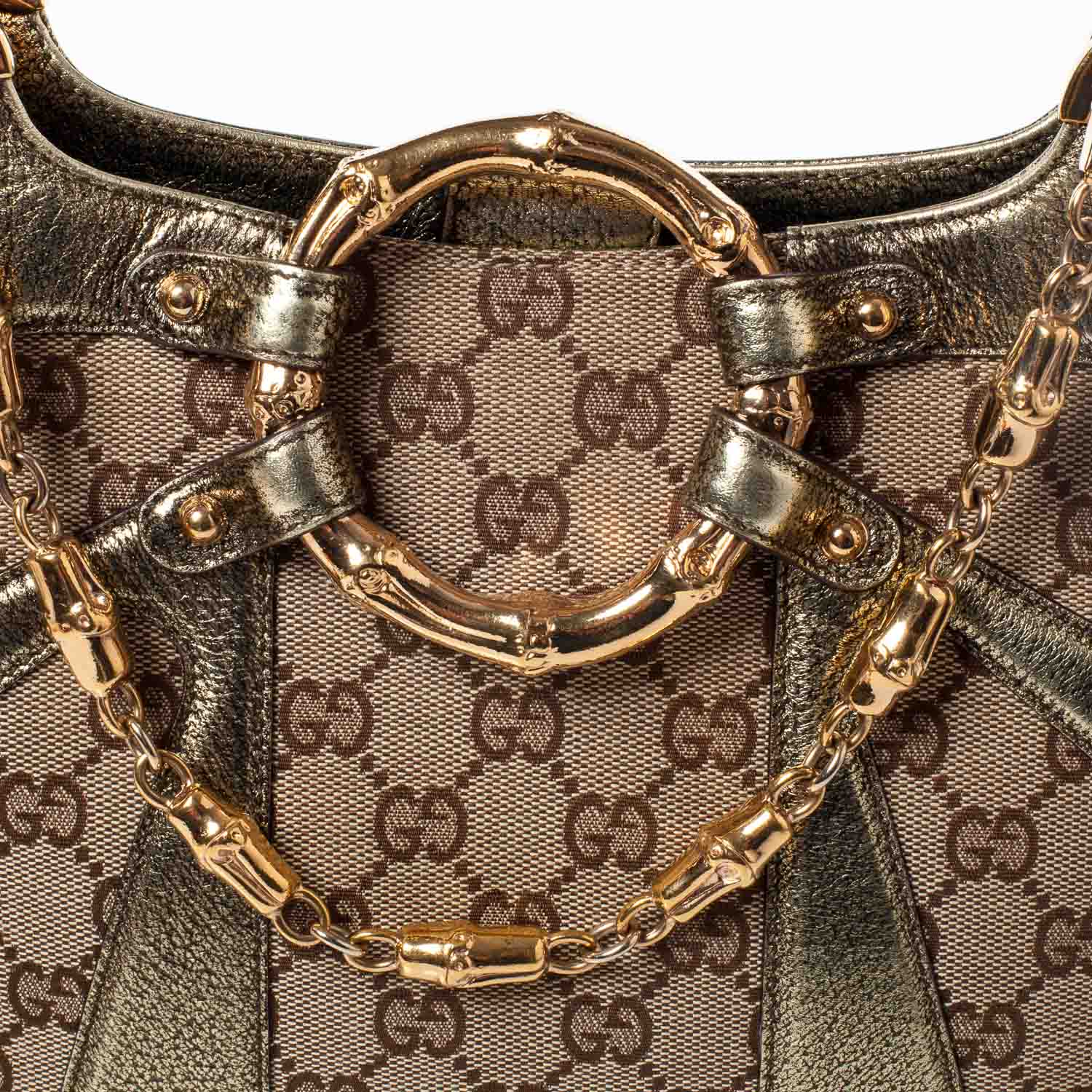 Gucci Monogram Bamboo Chain Shoulder Bag Metallic 3 of 9