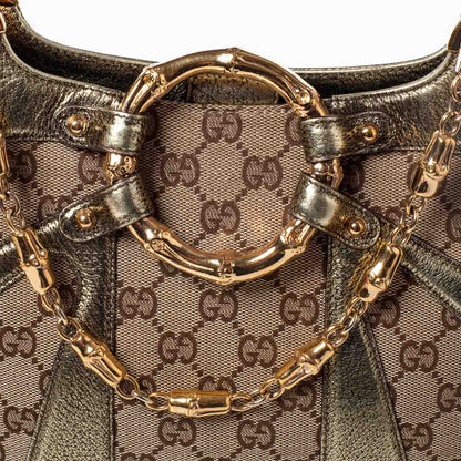 Gucci Monogram Bamboo Chain Shoulder Bag Metallic 3 of 9