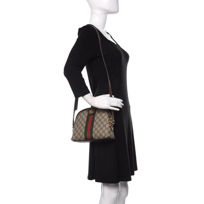 Gucci GG Supreme Monogram Textured Dollar Calfskin Web Small Ophidia Dome Shoulder Bag Beige Ebony New Acero 2 of 9
