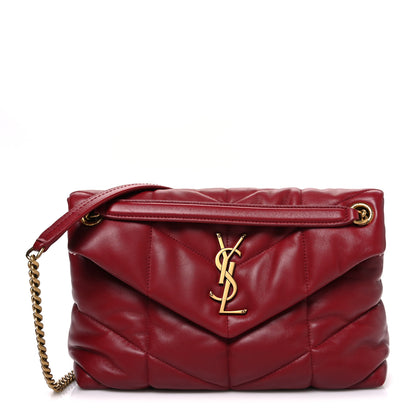 Saint Laurent Lambskin Quilted Small Loulou Puffer Monogram Chain Satchel Red 1 of 10
