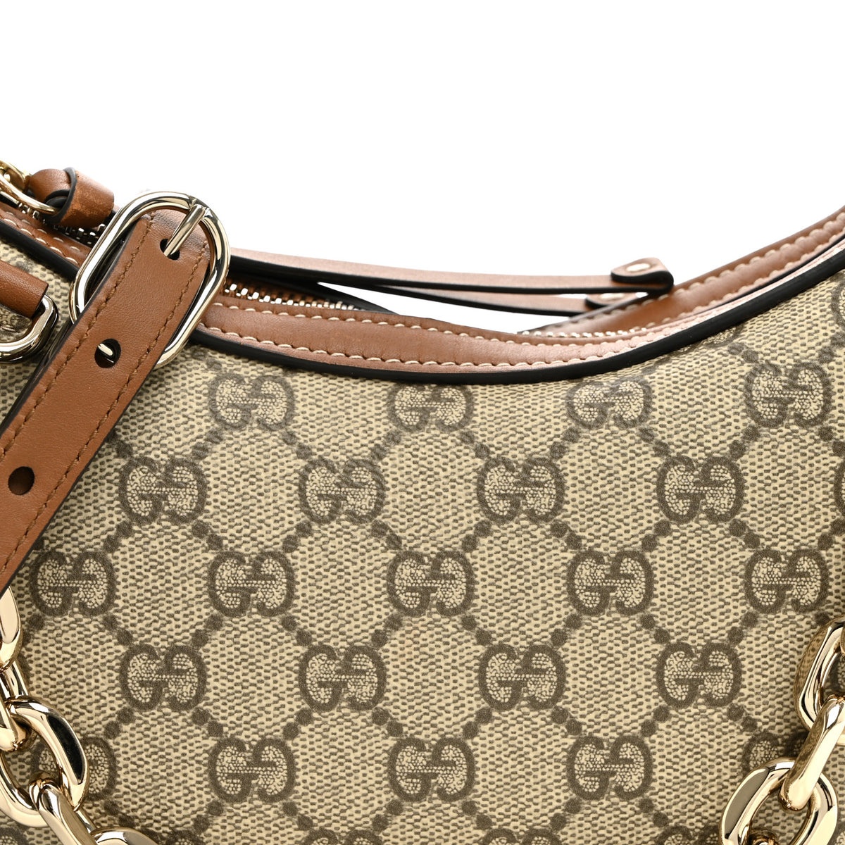 Gucci GG Supreme Monogram Textured Calfskin Small Emblem Shoulder Bag Beige Dark Brown 8 of 10