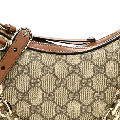 Gucci GG Supreme Monogram Textured Calfskin Small Emblem Shoulder Bag Beige Dark Brown 8 of 10