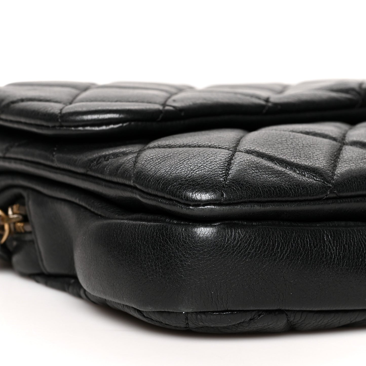 Calfskin Quilted Medium CC Crown Flap Black