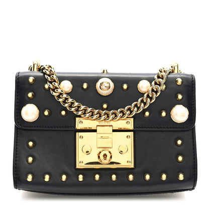 Gucci Calfskin Studded Small Padlock Shoulder Bag Black 1 of 10