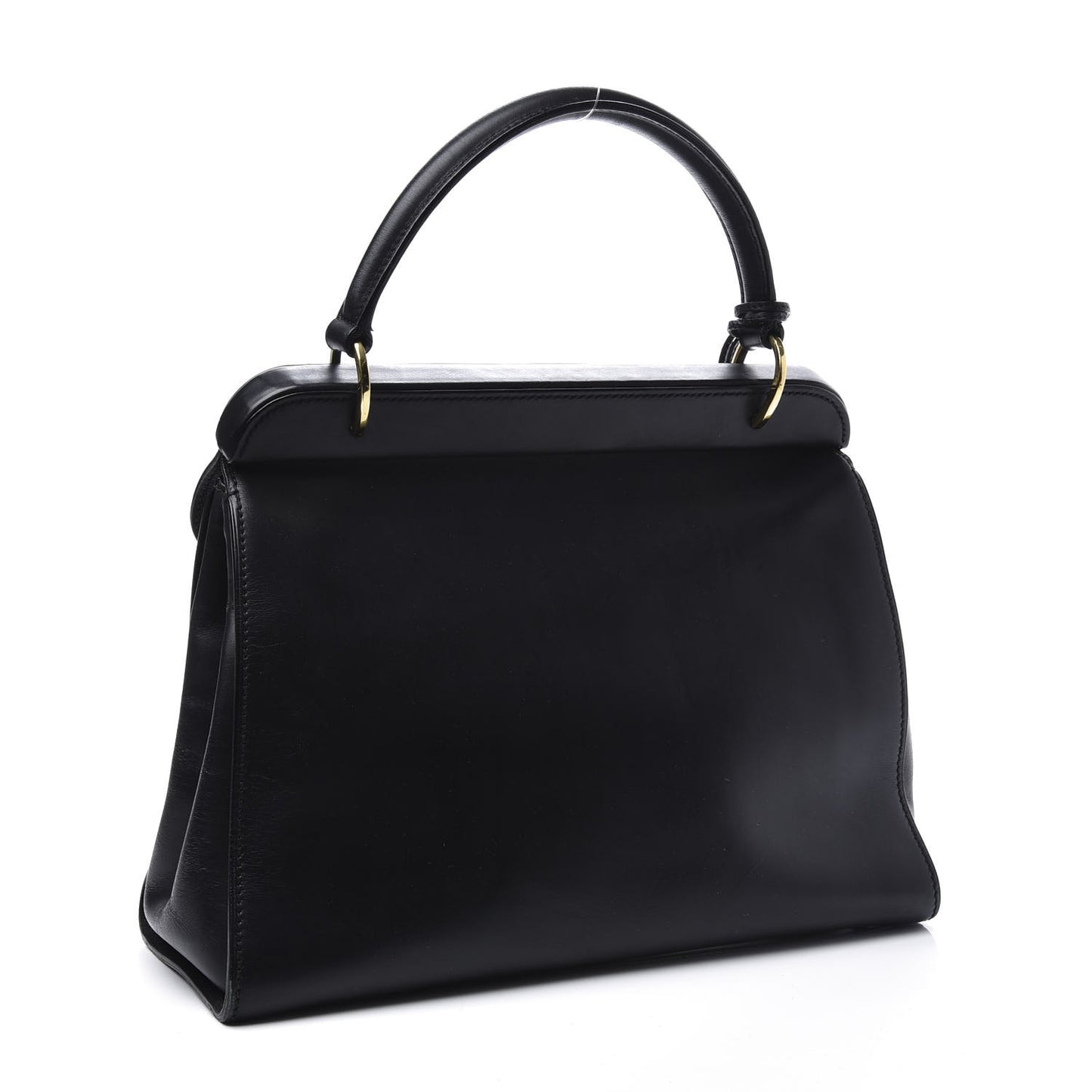 Calfskin Buckle Top Handle Bag Black