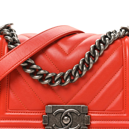 Chanel Lambskin Chevron Quilted Small Boy Flap Orange 8 of 10