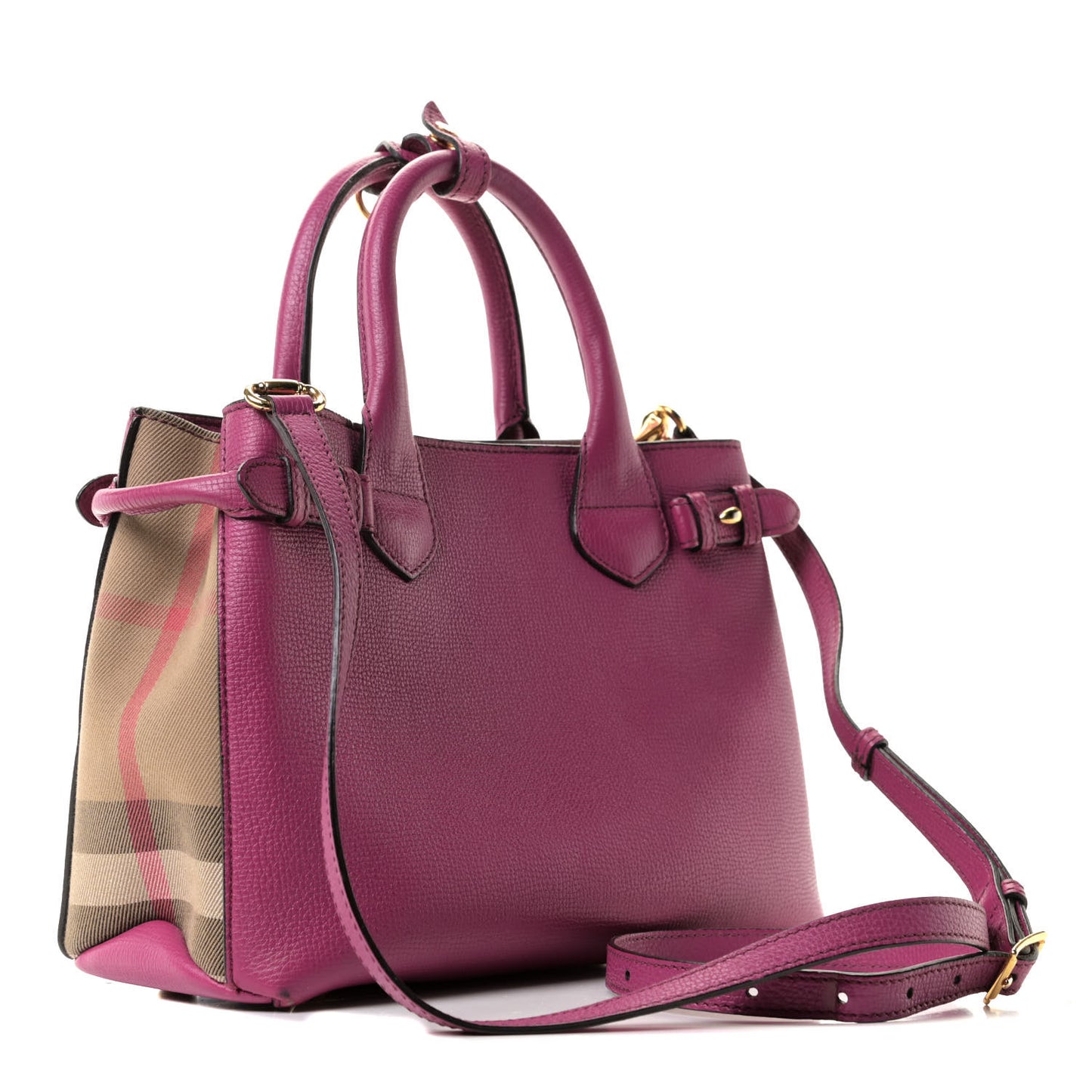 Grainy Calfskin House Check Small Banner Tote Brilliant Fuchsia
