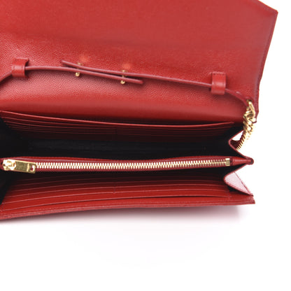 Saint Laurent Grain De Poudre Matelasse Chevron Monogram Chain Wallet Vermillion 5 of 12