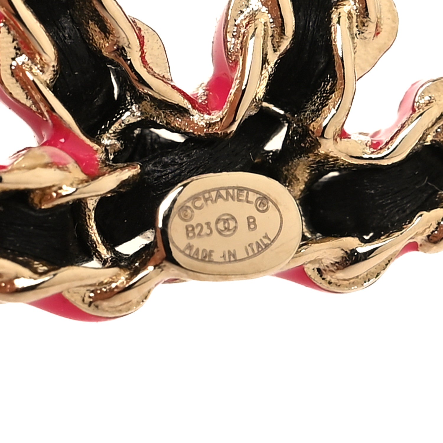 Chanel Lambskin CC Chain Earrings Black Gold Pink 4 of 5