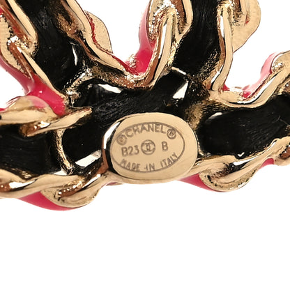 Chanel Lambskin CC Chain Earrings Black Gold Pink 4 of 5
