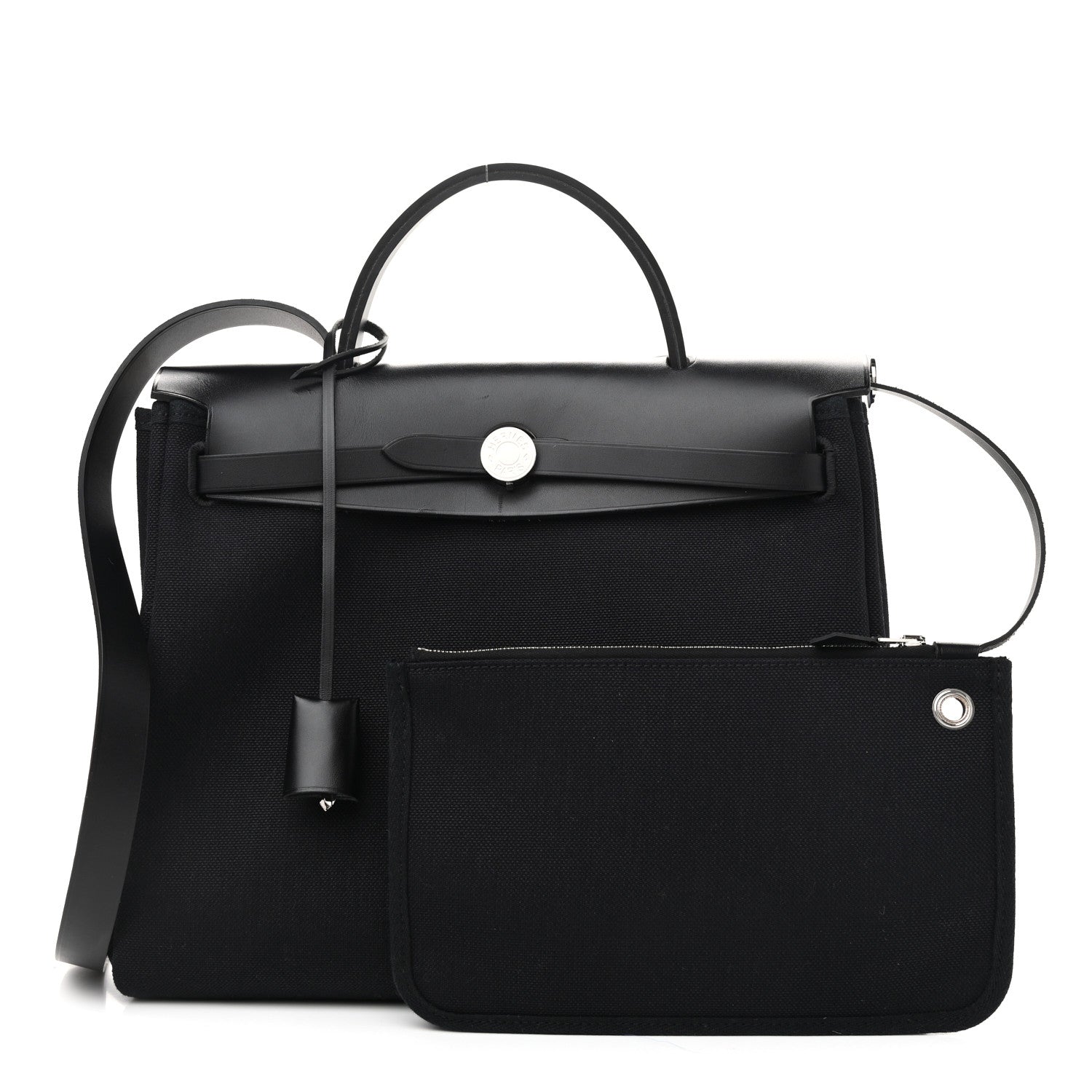 Hermes Military Toile Vache Hunter Herbag Zip Retourne 31 PM Black 1 of 12