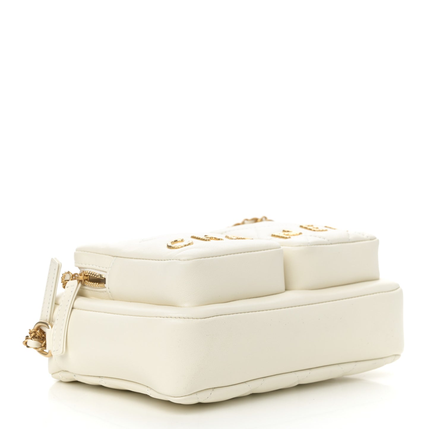 Calfskin Quilted Small Camera Case White
