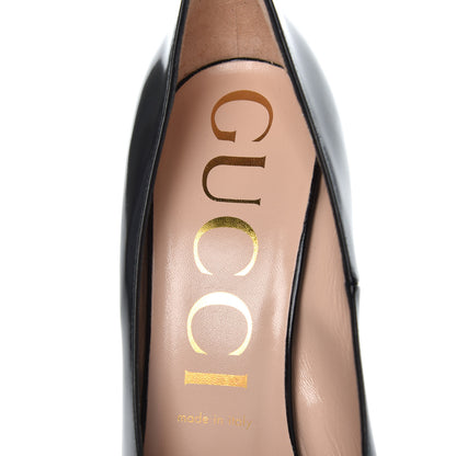 Gucci Polished Calfskin Removable Pearly Bow Elaisa Platform High Heel Pumps 39 Black 8 of 11