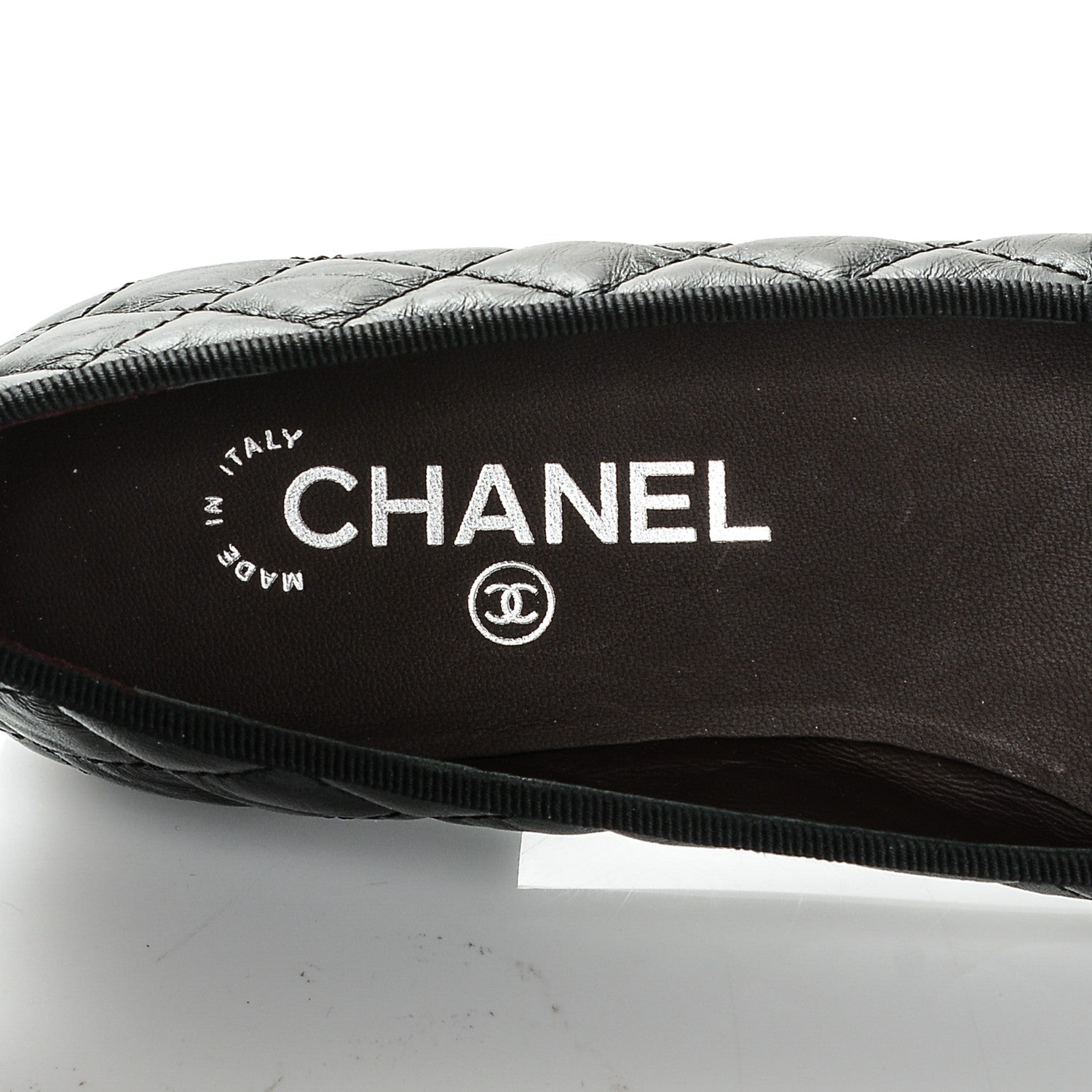 Chanel Aged Calfskin Quilted CC Cap Toe Ballerina Flats 37.5 Black 8 of 8