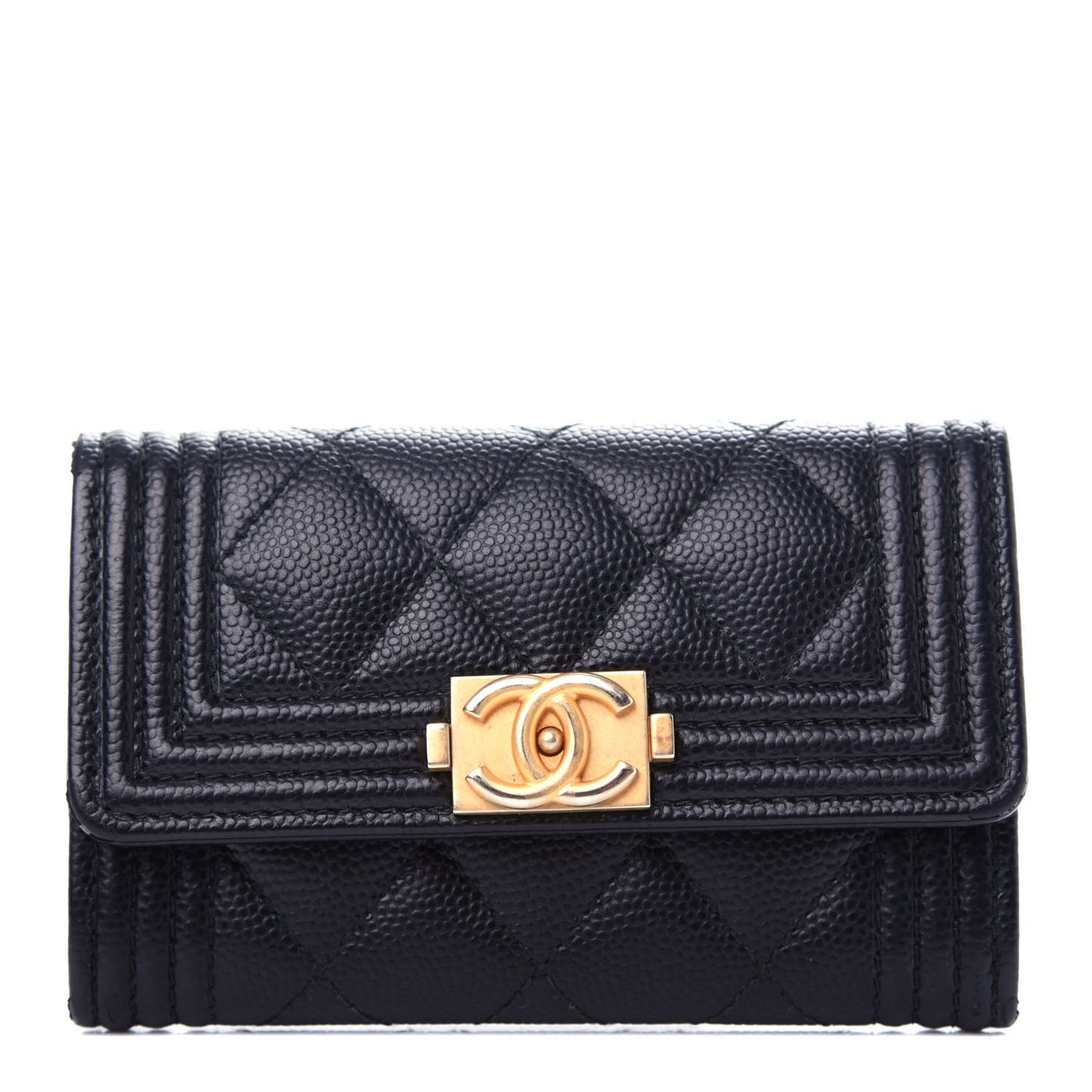 Caviar Quilted Boy Flap Card Holder Black