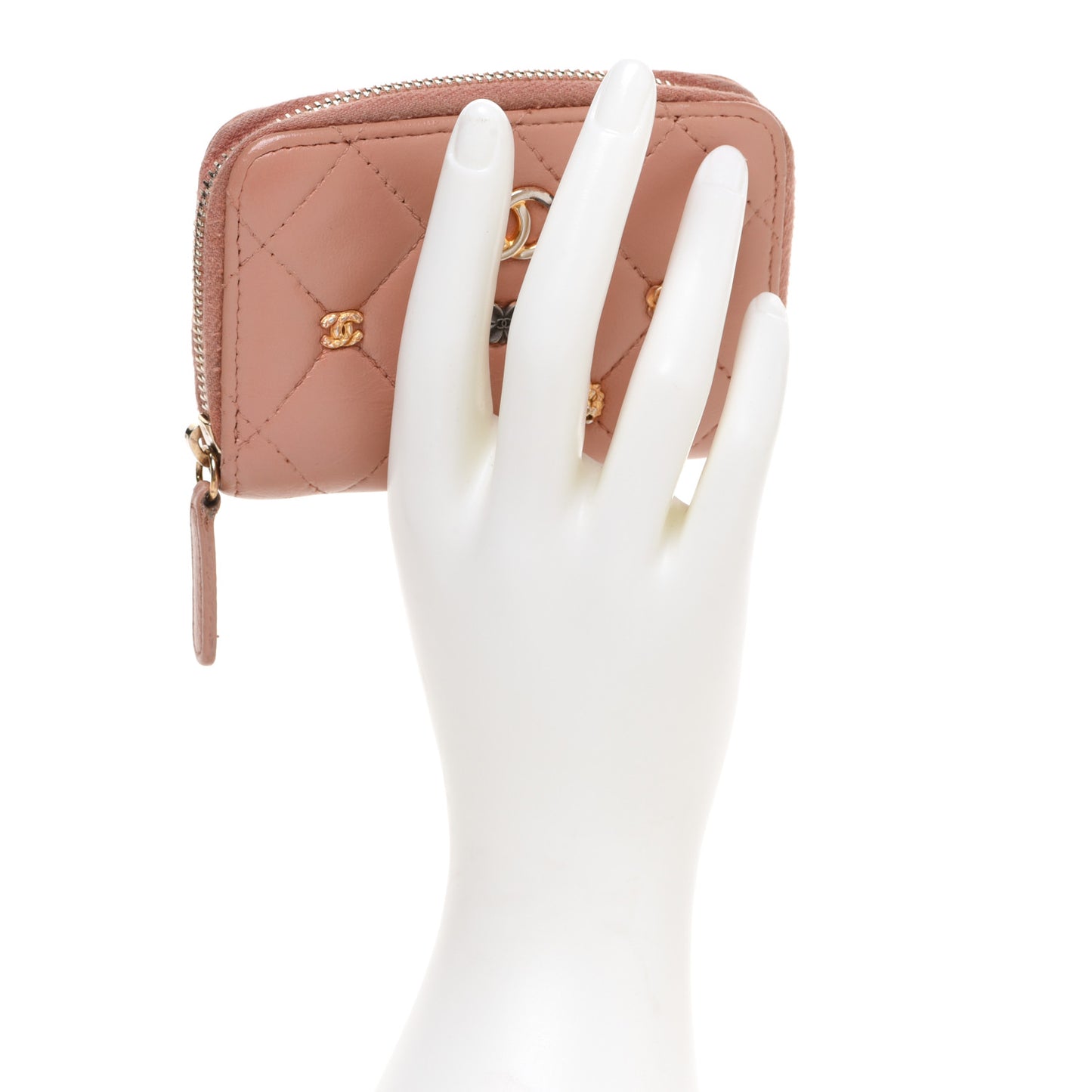 Lambskin Lucky Charms Zip Coin Purse Dark Beige